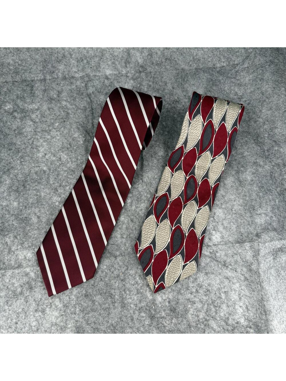 Bundle of 2 Jos A Bank Silk Ties Assorted Colors Patterns Burgundy Gray 160